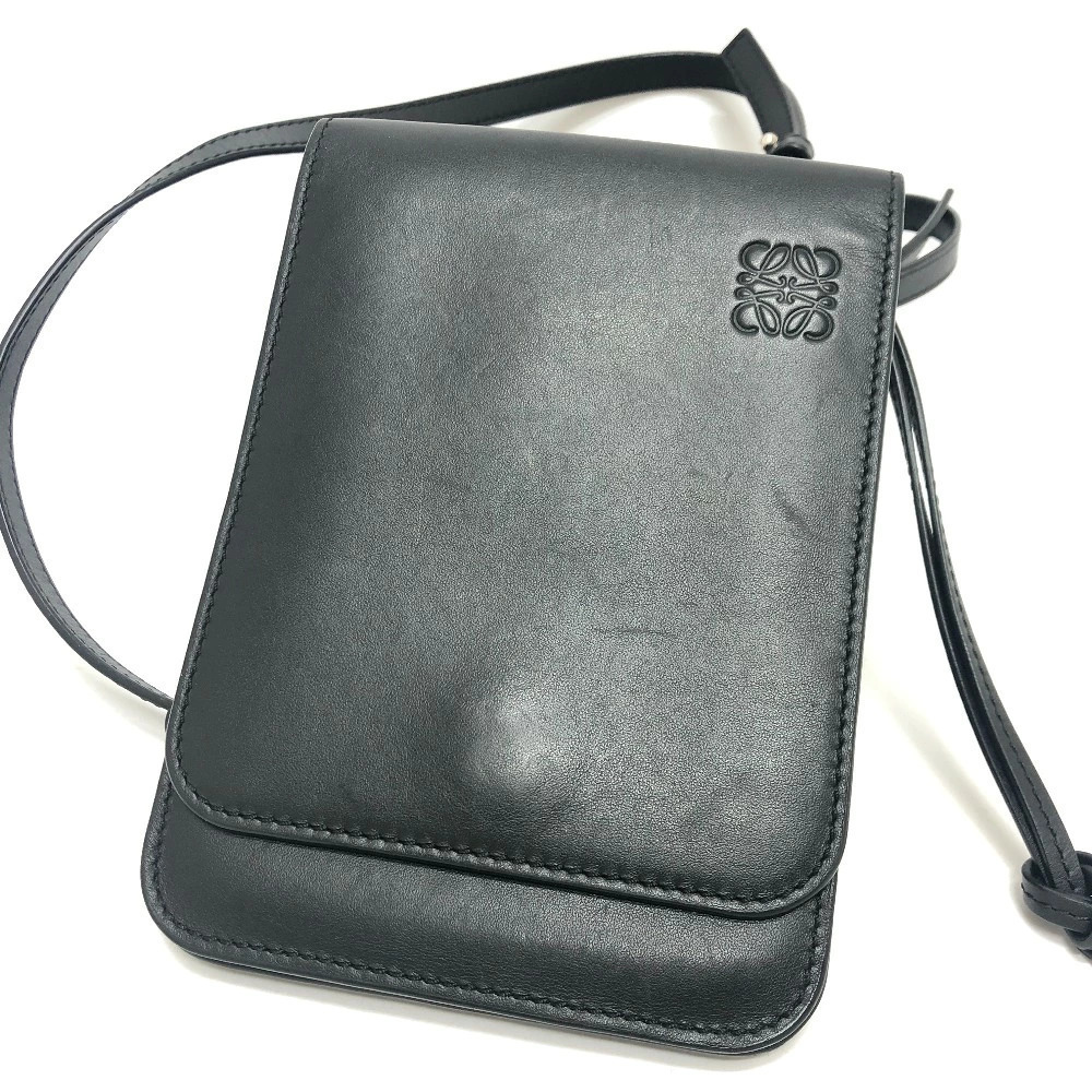 Loewe pochette leather shoulder logo crossbody flat black bag